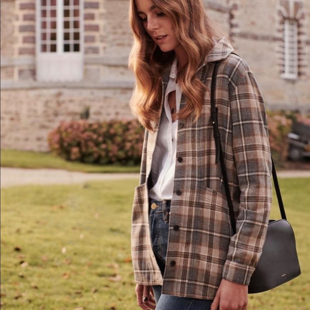 NEW! Sezane Will Jacket in Ecru Brown Check